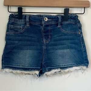 Kids Denim Blue Shorts with Lace Trim - Girls 10/12